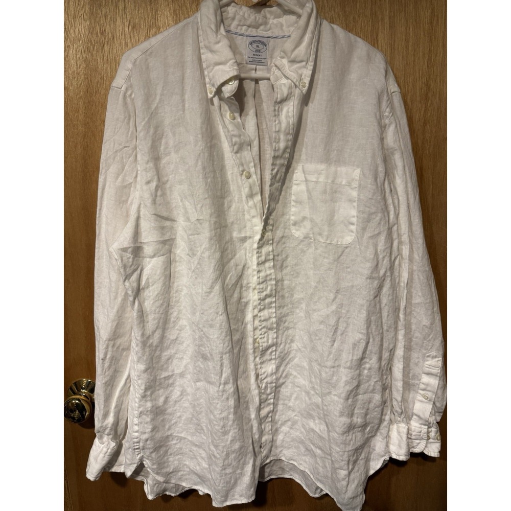 Brooks Brothers XL Regent 100% Linen Long Sleeve Button Down White